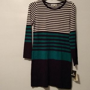 Striped green, black, white dress